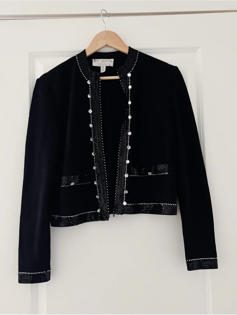 St John Collection Embellished Santana Knit Zip Front Cardigan Jacket 6